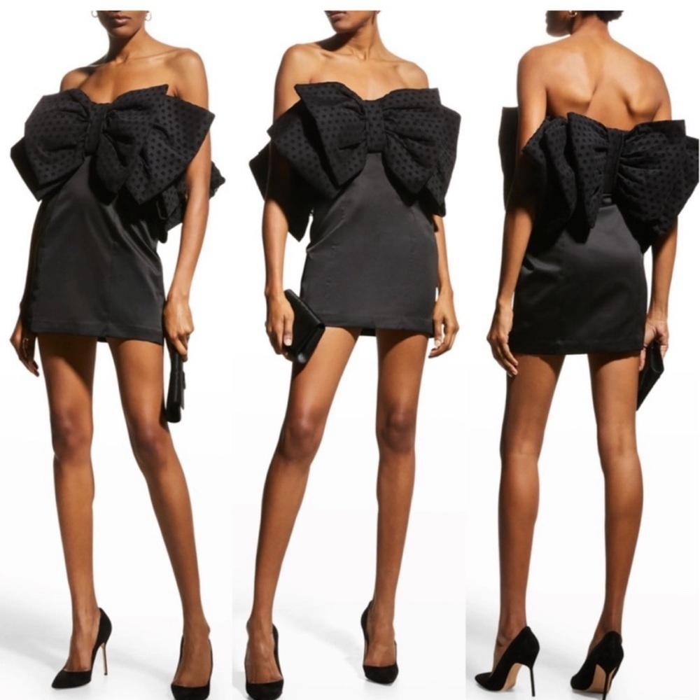 NWT ROTATE BIRGER CHRISTENSEN Natalie Black Bow Satin Mini Dress